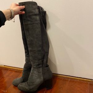 Soft grey suede heeled boots